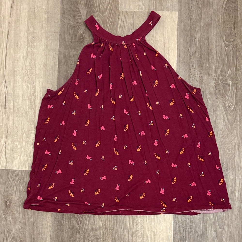 LOFT Burgundy Halter Tank Top with Pink & Orange Print